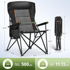LET'S CAMP Oversized Camping Chairs 29.52" High Back Heavy Duty Lawn Chair Support 500LBS, Portable Collapsible Chair with Cup Holder, Side Pocket(Black)
