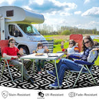Outdoor Rug 6x9Ft, Solar Powered Outdoor Camping Rug with 94LEDs Strip Lights, Waterproof Plastic Reversible Outdoor Straw Rug, Rug Mat for RV Camping Patio Beach Balcony House Deck Picnic