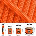Paracord Rope 750 - Parachute para Cord 4mm 11 Strand Spool Rope Utility Nylon String for Outdoor Camping Survival Utility Tent Crafting DIY Projects - Orange 200ft
