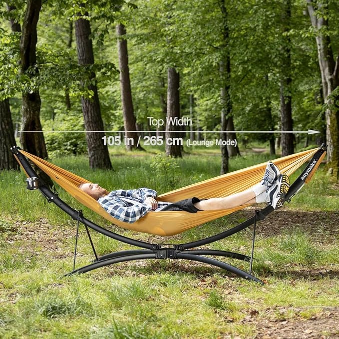 anymaka Set Up in 3 Seconds Hammock Stand - 550 LBS Capacity - Portable Hammock Stand Stable on Any Terrain, Weather Resistant Sunset Yellow