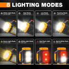 Solar Powered Flashlight Rechargeable, 8 Light Modes 2000mAh Battery 3000 Lumens USB LED Handheld Flashlights, Multi-Function Flashlight for Emergency Spotlight Camping Lantern Hiking (YELLOW)1PC