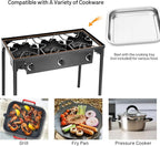 Giantex Outdoor Triple Burner Stove, High Pressure 3 Burner Stand Max. 225,000 BTU total, 0-20 PSI Regulator Detachable Legs, Portable 3 Propane Grill Burner Stove for Camping Picnic Cookout