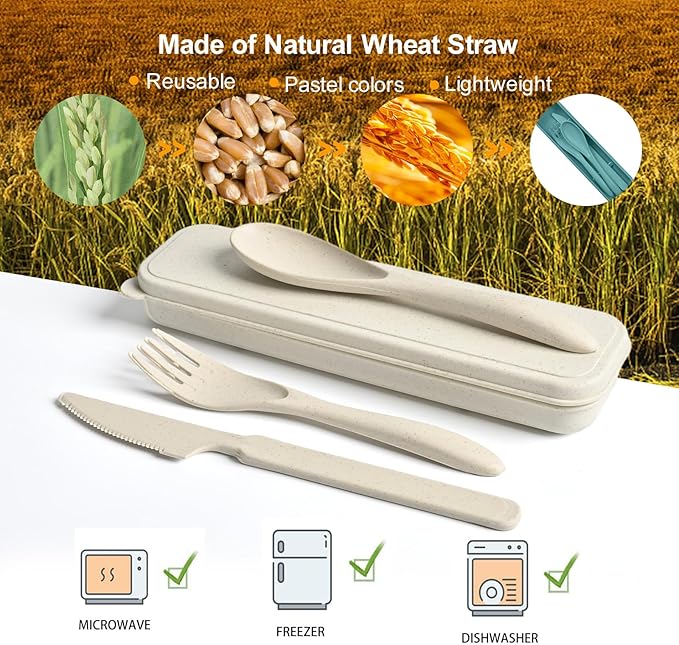 Reusable Utensils Set with Case, 4 Sets Travel Utensils with Case, Reusable Forks and Spoons Set for Lunch Box Accessories, Camping Utensils for Daily Use or Outdoor