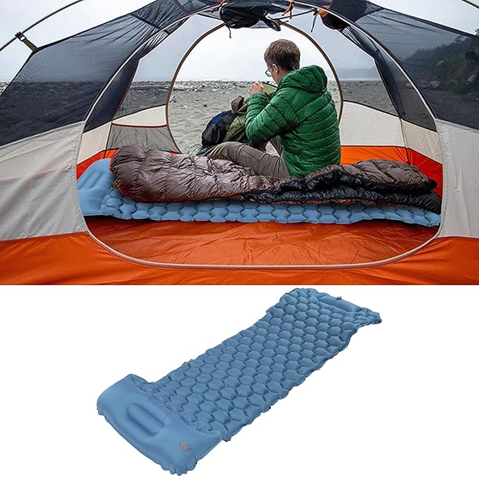 Camping Sleeping Pad Mat | 40D Nylon Fabric & TPU Laminate | Inflatable Cushion Mattress for Tent/Hiking/Travel | 2 - Way Valve, 700g Lightweight (Peacock Blue)