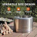 Smokeless Fire Pit with Travel Bag, Portable Outdoor Wood Burning Fireplace, 19 Inch Stainless Steel