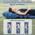 Sleeping Pad for Camping - 4” Thick Inflatable Camping Mat with Built-in Pump & Pillow, Ultralight Self Inflating Camping pad, Backpacking Sleeping Mat for Hiking, Tent, Traveling