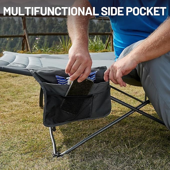 TIMBER RIDGE Extra Wide Heavy Duty Camping Cot for Adult, Easy Set Up Oversized Sleeping Cot with Carry Bag for Camping, Travel and Outdoors, Support up to 450lbs, Grey, 2 Pack