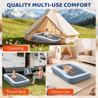 Inflatable Toddler Travel Bed - 64 Inches Grey Kids Air Mattress with Safety Sides & Fast Electric Pump - Portable Toddler Bed for Travel & Camping & Sleeping with Carry Bag