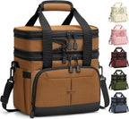 Lunch Box For Men Women Double Deck Insulated Lunch Bag For Men Woman Leakproof Expandable Cooler Bag with Adjustable Shoulder Strap for Work Shool Picnic(Brown,Medium)