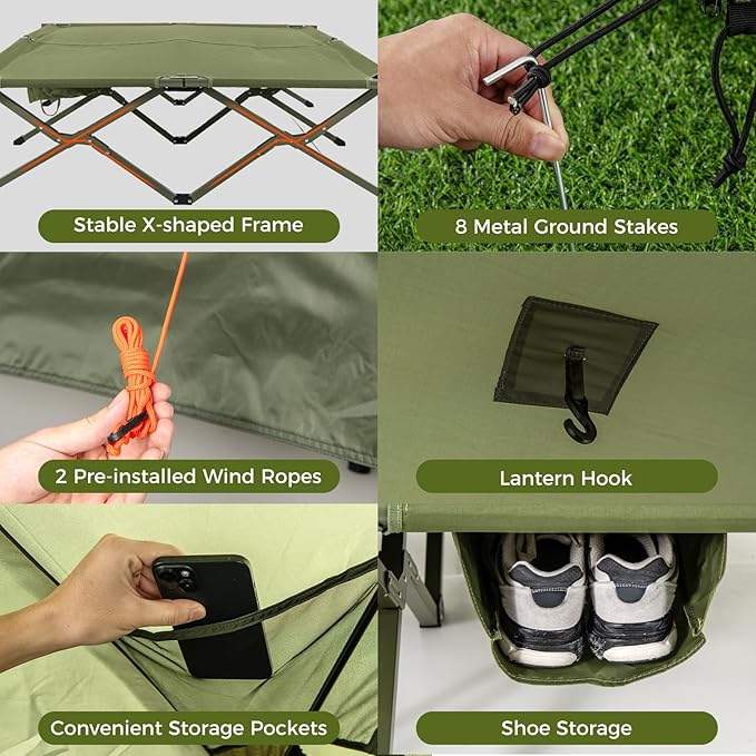 GYMAX 2-Person Camping Cot Tent, Foldable Off-Ground Cot Bed Combo with Portable Wheeled Bag, Waterproof Rainfly, 2 Mesh Doors & Skylight Roof for Adults, Hiking, Backpacking, Outdoor