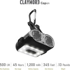 Claymore Capon 120H (Black) - LED Rechargeable Clip-On Cap Headlamp, Lightweight Hat Light for Camping, Running, Hiking, Emergency & Industrial Use, Waterproof, USB-C, Up to 45 Hours of Battery Life.
