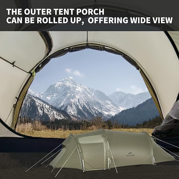 Naturehike Opalus 4 Season Camping Tent, Waterproof 2-3 Person Backpacking Tent, Double Layer Tunnel Winter Tents for Camping
