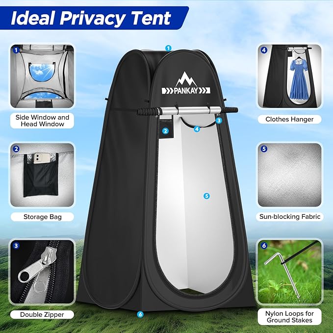 PANKAY Portable Toilet with Pop up Privacy Tent, X Large Camping Toilet Portable Potty for Adults, Outdoor Shower Tent Changing Room, Instant Pop Up, Washable Foldable Camp Toilet Kit with Carry Bag