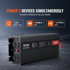VEVOR 3000W Pure Sine Wave Inverter, DC 12V to AC 120V Power Inverter for Truck RV Off-Grid, Car Inverters with 4 AC, 2 USB, Type-C Port, LCD Display and Remote Controller for Large Home Appliances