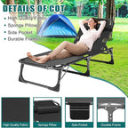 DoCred Folding Lounge Chair with Mattress, 5 Position Adjustable Folding Sleeping Bed Cot Chaise Lounge Chairs Perfect for Sunbathing, Camping, Pool, Beach, Patio
