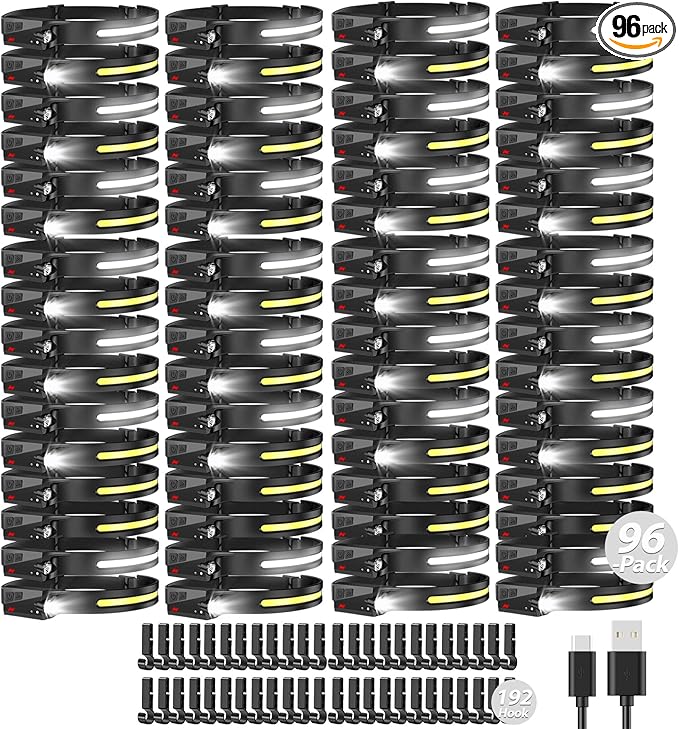 Bud K 96pack Headlamp Rechargeable, 1000 Lumen Headlamps for Adults, 230 Angles Wide Beam Headlamp & Spotlight, 6 Modes, Lightweight Head Lamps for Camping Running Cycling (96)