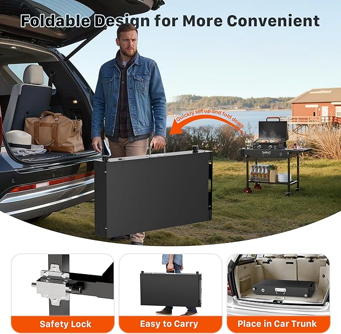 Portable Grill Table Cart with Wheels Foldable Blackstone Griddle Stand for 17"/22" Griddles, Ninja Woodfire Grill & Weber, Outdoor BBQ Prep Table with Storage Shelf Caddy for Camping, Tailgating