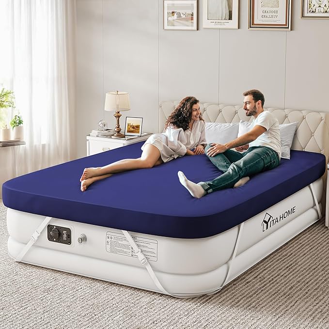 YITAHOME Queen Size Air Mattress with Fitted Sheet, Elevated Inflatable Bed with High-Speed Pump, Carry Bag and Repair Tools for Home, Travel, and Camping - 80''L x 60''W x 18''H
