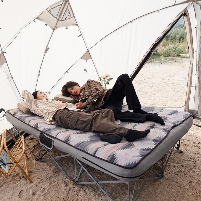 Naturehike CosyWild 2 Person Camping Cot Frame Only, Air Mattress Not Included, Folding Full Size Camping Bed Frame with Side Pocket and Carry Bag