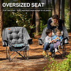 EVER ADVANCED XL Camping Chair with Detachable Cushion, Mesh Chair for Adults Foldable, Oversized Heavy Duty Folding Chair with Cooler Mesh Pocket Cupholder Outdoor Fishing, Supports 400LBS Grey