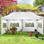 COBIZI 10x20 Canopy with Sidewalls, Heavy Duty Party Tent Pop up Canopy, Tents for Parties, Wedding, Outdoor Easy up Foldable Portable Canopy Tent with Wheeled Bag, White(Windproof Upgrade)