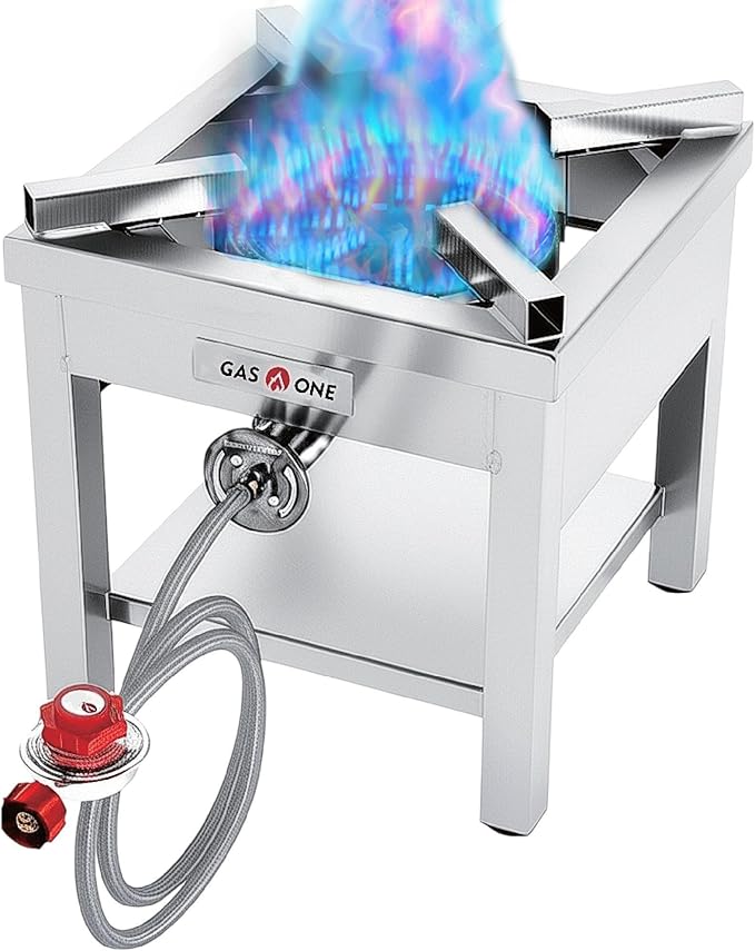 GasOne Stainless Steel Propane Burner Cooker With Regulator with Steel Braided Hose For Outdoor Cooking, Turkey Fry