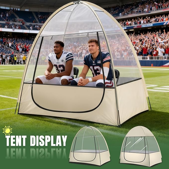Sports Tent with 4-Side Clear PVC, 1-3 Persons All Weather Bubble, Instant Sun Rain, No Condensation, Spacious Interior, Ultra Visibility, for Sports Events Camping Fishing Cheering