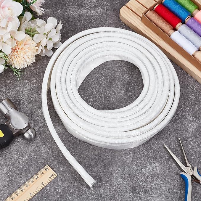 BENECREAT 5.5 Yards White Awning Rail Piping, 8mm Double Flap Awning Tent Piping Insert with Solid PVC Core for Rv, Tarps, Camping Tent Accessories