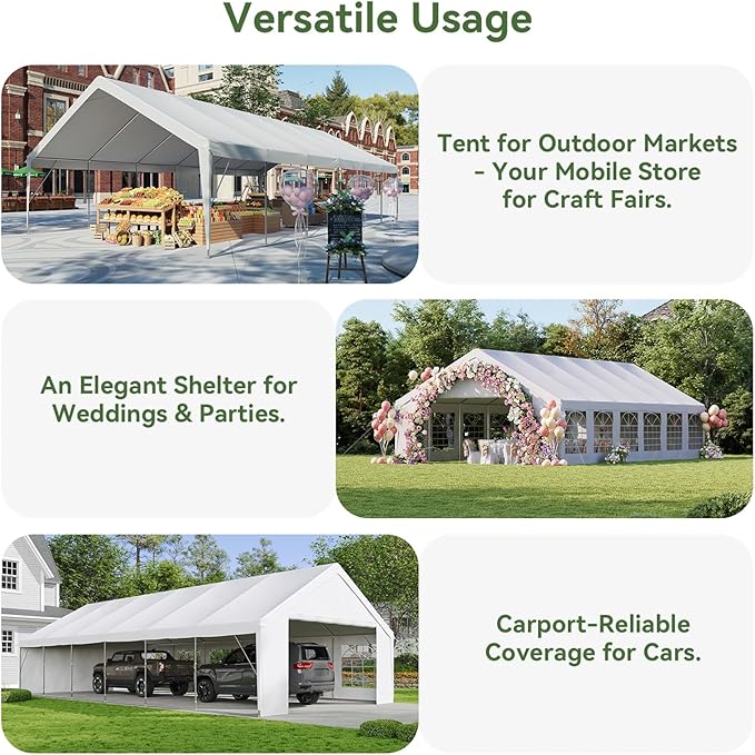 Aoxun 20x40 Party Tent Canopy for Weddings Waterproof Event Tent with Removable Sidewalls &Roll-up Door, Heavy-Duty Steel Frame for Outdoor Weddings, BBQ, Birthday Parties, & Camping,White