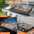 Griddle for Gas Grill, Universal Fry Griddle Flat Top Plate, 17" x13” Metal Cooking Griddle Pan Flat Top Rectangular Plate with Removable Handles for Gas Stove/Charcoal/Gas Grills