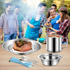 Outdoor Camping Mess Kit, Stainless Steel Tableware Mess Kit Includes Plate Bowl Cup Spoon Fork Knife in Mesh Bags for Camping Backpacking & Hiking for 4 Person