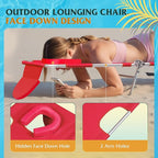 WLIVE Beach Lounge Chair for Adults, 4-Position Folding Tanning Chairs with Face Hole, 2 Legs Support Portable Outdoor Chair for Beach, Pool, Red