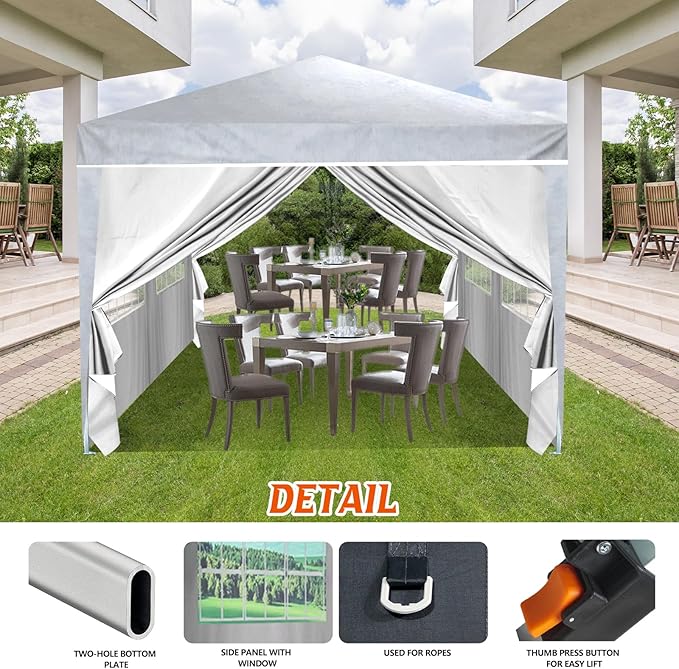 Heavy Duty Pop Up Canopy, Carport Canopy with UV Protection, Waterproof Fabric, Adjustable Heights, and Easy Assembly – Ideal for Outdoor Events, Camping, and Carports (10 x 20) (White)