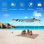 Beach Tent, Beach Canopy Sun Shade UPF 50+, Portable 10×10 FT Camping Sun Shelter with Sandbags, Poles, Ground Pegs and Anti-Wind Ropes for Outdoor, Backyard, Picnics, Fishing-Black Stripe