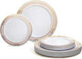 " OCCASIONS " 50 Plates Pack (25 Guests)-Wedding Party Disposable Plastic Plate Set -25 x 10.25'' Dinner + 25 x 7.5'' Salad & Dessert plates (Scalloped in White/Blush & Gold)