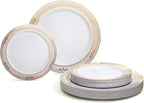 " OCCASIONS " 50 Plates Pack (25 Guests)-Wedding Party Disposable Plastic Plate Set -25 x 10.25'' Dinner + 25 x 7.5'' Salad & Dessert plates (Scalloped in White/Blush & Gold)