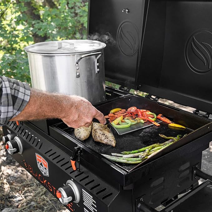 Blackstone On The Go Tailgator Grill Griddle Combo with Wheels, Legs Hood & Side Shelf - Heavy Duty Flat Top Portable BBQ Griddle Grill Station for Kitchen, Camping, Outdoor, Tailgating – 1550