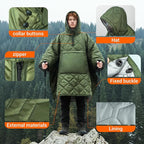 FUNANASUN Hooded Camping Blanket Poncho, Stadium Woobie Blanket, Machine Washable/650FP Insulation, Ultralight & Packable, Fit Most Adult Sizes, Can Be Used as Shawl/Wearable Sleeping Bag/Cloak
