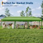 10x30 Pop Up Canopy - Heavy Duty Outdoor Canopy Tent with Portable Roller Bag - 3 Adjustable Height, 4 Weight Bags, 8 Stakes & 6 Guy Ropes Included, Green