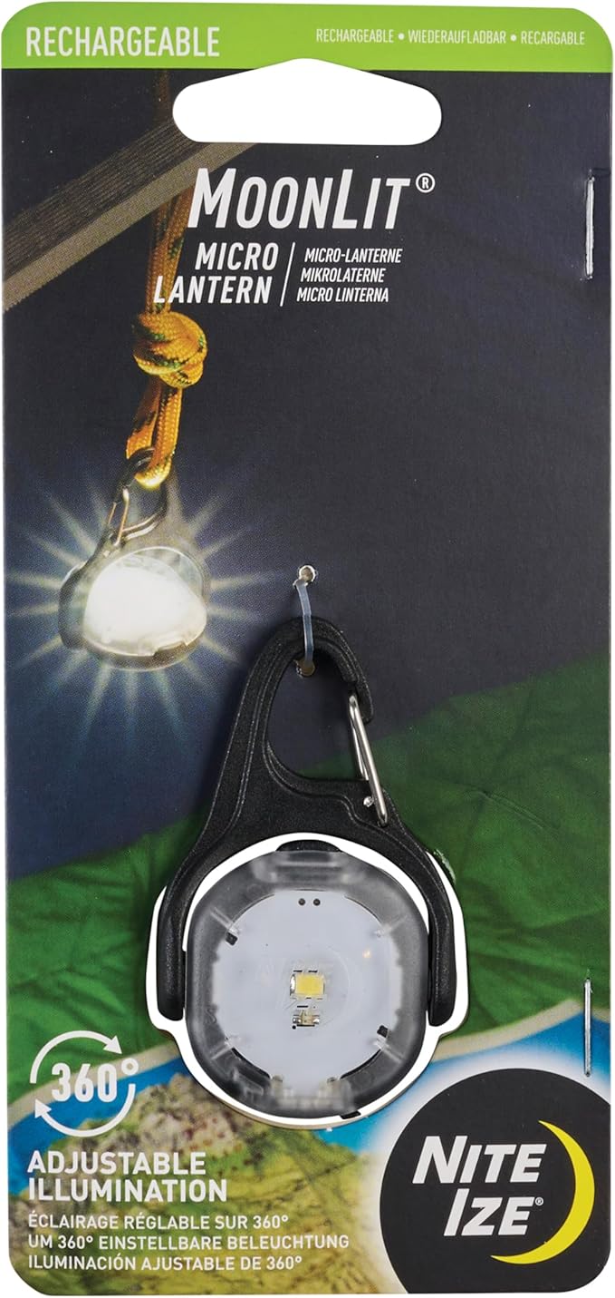 Nite Ize Moonlit Rechargeable Micro Lantern - Portable Mini Lantern for Camping Accessories & Hiking Gear - Features Carabiner Clip with a Weather-Resistant Design