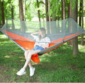 LFL Portable Camping Hammock with Mosquito Net, 1-2 Person Outdoor Swing Hammock, Nylon Parachute Material, Outside Quick Opening, Hiking Travel Courtyard (Orange)