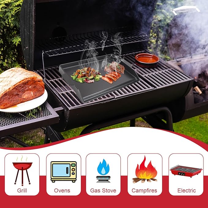 Nonstick Cast Iron Griddle for Gas Grill, 23" x 16" Universal Cooking Coating Flat Top Plate for Gas Stove Top 4 Burner Oven/Stove Top, Electric Grill