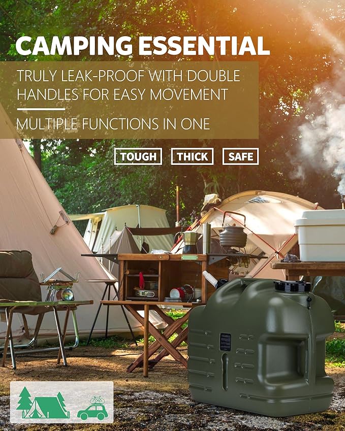 5 Gallon Water Jug, Camping Water Container, Truly No Leakage Water Storage with Spigot, Large Military Green Water Tank,BPA Free Portable Overlanding Gear for Outdoors,Hiking