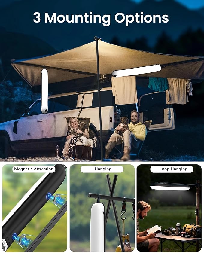 Solar Camping Lantern - Inflatable LED Lamp, USB Rechargeable, 4 Lighting Modes, IP66 Waterproof - Portable Collapsible Tent Light for Hiking, Survival Kits, Hurricane & Power Outage (Black)