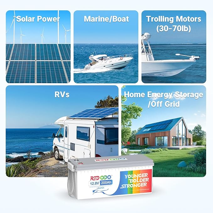 Redodo 12V 200Ah LiFePO4 Lithium Battery, Deep Cycle Lithium-ion Battery, 2560Wh for Home Energy Storage, Trolling Motor, RV, Solar, Camping, Off-Grid