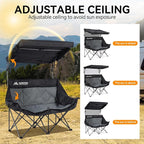 Double Camping Chair with Canopy Shade Folding Double Beach Chair with Adjustable Canopy Heavy Duty Loveseat Camping Chair with Two Cup Holders and Carry Bag for Outside, Beach Fishing Sports