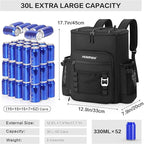 Large 52cans Waterproof Insulated Cooler Backpack for Men & Women, Leak Proof Backpack Cooler, Soft, 8Gal