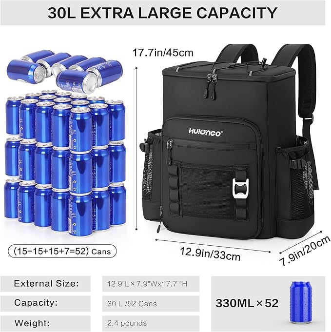 Large 52cans Waterproof Insulated Cooler Backpack for Men & Women, Leak Proof Backpack Cooler, Soft, 8Gal