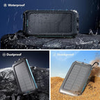 Solar Charger Power Bank 16000mAh Portable 15W Fast Charging Power Bank with QC3.0 USB-C & Dual USB-A Ports for Cell Phones, LED Flashlight, Carabiner, Waterproof Solar Panel for Camping, Outdoor