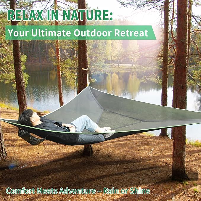 LUKETURE Triangle Camping Hammock, 10ft Multi Person Hammocks Max 1100 lbs for Outdoor Relaxing, Extra Large Hammock w/Ratchet/Webbing Straps (10ft-Triangle Camping Hammock)